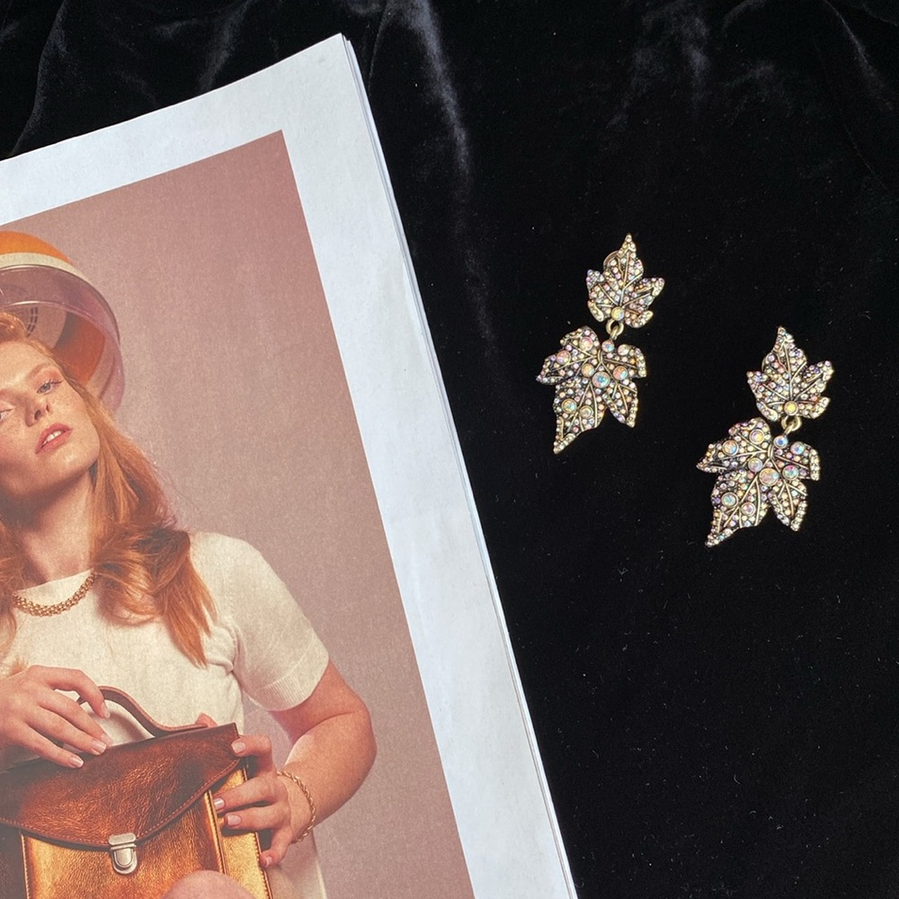 HEIDI DAUS "Many Hues Of Autumn" Crystal Leaf Shape Dangle Earrings